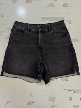 Express Midi High Rise Black Denim Cutoff Shorts